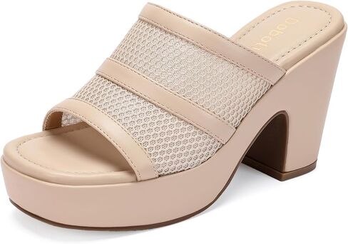 Womens Platform Sandals Chunky Block Heels Slip on Square Open Toe Mesh Knit Comfortable Dressy Summer Party Shoes in Saudi Arabia