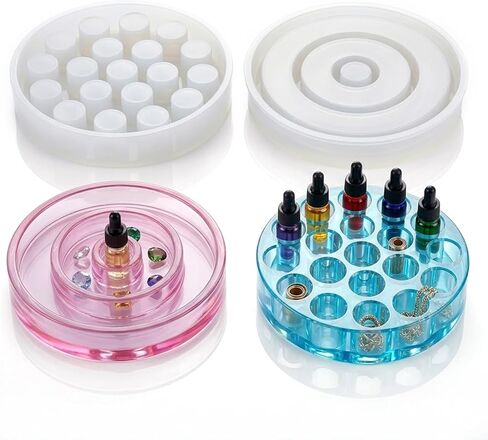 2 Pcs Makeup Organizer Silicone Molds, 5.5 Inch Spiral and Round Lipstick Holder Mold for Resin, Multi-Grid Epoxy Casting Molds for DIY Cosmetic Storage Box and Vanity Decor, 0.86 Inch Thick in Saudi Arabia