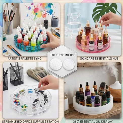 2 Pcs Makeup Organizer Silicone Molds, 5.5 Inch Spiral and Round Lipstick Holder Mold for Resin, Multi-Grid Epoxy Casting Molds for DIY Cosmetic Storage Box and Vanity Decor, 0.86 Inch Thick in Saudi Arabia