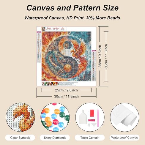 مجموعات الفن الماسي Domnpes Dragon and Phoenix للبالغين، مجموعات طلاء الماس 5D للمبتدئين، DIY 5D مستديرة كاملة الحفر الخرزة لديكور الحائط المنزلي هدية 11.8 × 11.8 بوصة in Kuwait