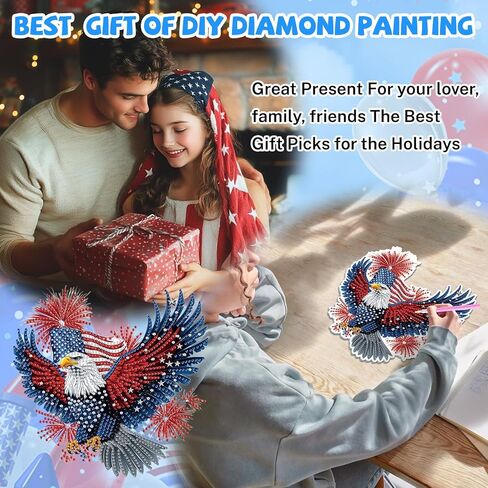 Bowetile Independence Day Bald Eagle 5D Diamond Art Hanging Kits for Adults, 4th of July Diamond Painting Window Pendant Kits, Special Shape Gem Art Suncatchers Ornament for Home Garden Wall Decor in Kuwait