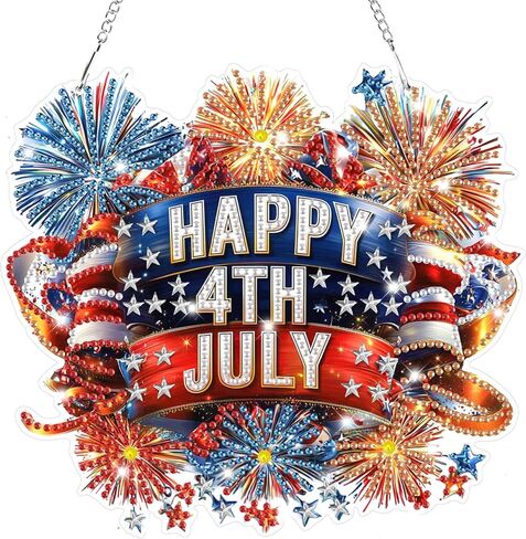 Bowetile Independence Day Bald Eagle 5D Diamond Art Hanging Kits for Adults, 4th of July Diamond Painting Window Pendant Kits, Special Shape Gem Art Suncatchers Ornament for Home Garden Wall Decor in Kuwait