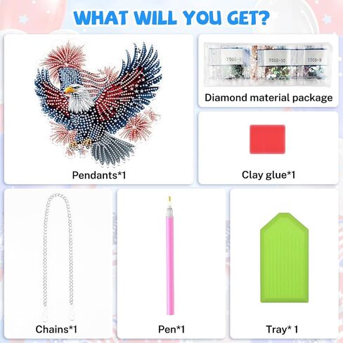 Bowetile Independence Day Bald Eagle 5D Diamond Art Hanging Kits for Adults, 4th of July Diamond Painting Window Pendant Kits, Special Shape Gem Art Suncatchers Ornament for Home Garden Wall Decor in Kuwait