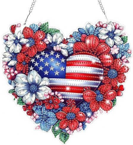 Bowetile Independence Day Bald Eagle 5D Diamond Art Hanging Kits for Adults, 4th of July Diamond Painting Window Pendant Kits, Special Shape Gem Art Suncatchers Ornament for Home Garden Wall Decor in Kuwait