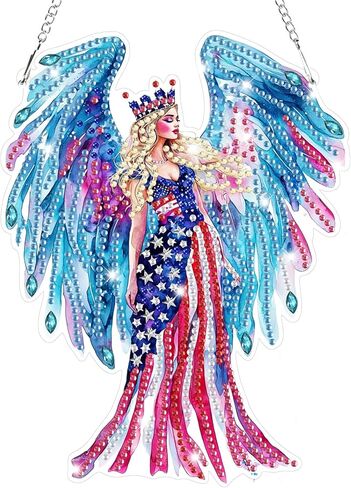 Bowetile Independence Day Bald Eagle 5D Diamond Art Hanging Kits for Adults, 4th of July Diamond Painting Window Pendant Kits, Special Shape Gem Art Suncatchers Ornament for Home Garden Wall Decor in Kuwait