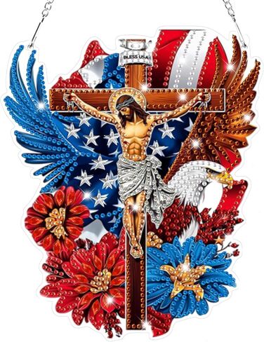 Bowetile Independence Day Bald Eagle 5D Diamond Art Hanging Kits for Adults, 4th of July Diamond Painting Window Pendant Kits, Special Shape Gem Art Suncatchers Ornament for Home Garden Wall Decor in Kuwait