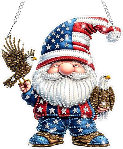 Bowetile Independence Day Bald Eagle 5D Diamond Art Hanging Kits for Adults, 4th of July Diamond Painting Window Pendant Kits, Special Shape Gem Art Suncatchers Ornament for Home Garden Wall Decor in Kuwait