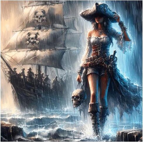 مجموعة AMORARS Pirate Ship Diamond الفنية للبالغين - مجموعة طلاء ألماس 5D للمبتدئين، هدايا فنية لتزيين المنزل بنقاط ماسية دائرية، 12 × 12 بوصة in Kuwait