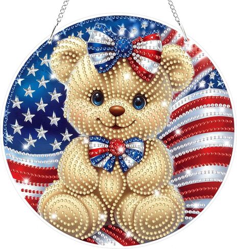 Bowetile Independence Day Bald Eagle 5D Diamond Art Hanging Kits for Adults, 4th of July Diamond Painting Window Pendant Kits, Special Shape Gem Art Suncatchers Ornament for Home Garden Wall Decor in Kuwait