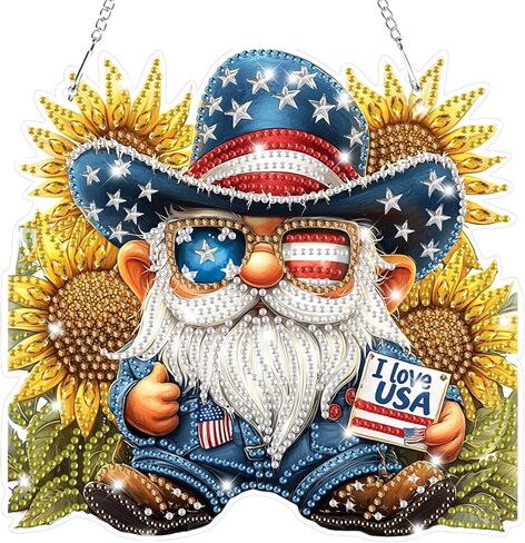 Bowetile Independence Day Bald Eagle 5D Diamond Art Hanging Kits for Adults, 4th of July Diamond Painting Window Pendant Kits, Special Shape Gem Art Suncatchers Ornament for Home Garden Wall Decor in Kuwait