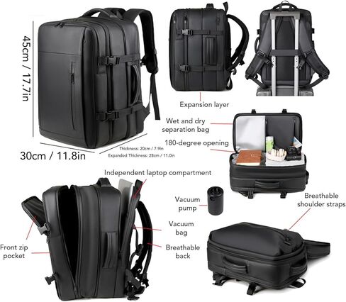 FOSA Vacuum Seal Backpack 55L Vacuum Backpack Travel with Pump, Exapandable Air Compression Backpacks, with Lock, Water Resistant, Vacuum Pump Included in Kuwait