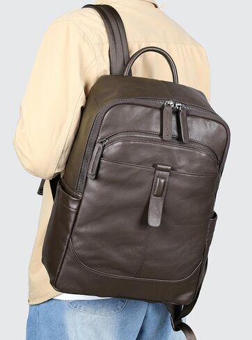 Men's Vintage Genuine Leather Backpack Water-resistant Laptop Sling Bag for Travel Business (Coffee) in Saudi Arabia
