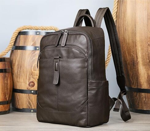 Men's Vintage Genuine Leather Backpack Water-resistant Laptop Sling Bag for Travel Business (Coffee) in Saudi Arabia