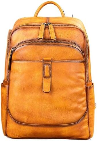 Men's Vintage Genuine Leather Backpack Water-resistant Laptop Sling Bag for Travel Business (Coffee) in Saudi Arabia