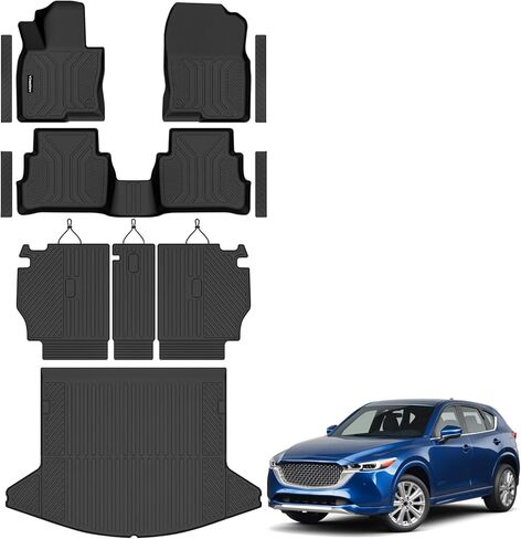 All Weather Floor Mats Cargo Liner with Backrest Mat for Mazda CX-5 2017-2025, TPE Rubber Liners Full Set wih Door Sill Protectors Automotive Mats for Mazda CX5 2025 Accessories in Saudi Arabia