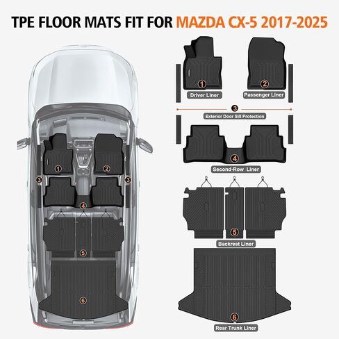 All Weather Floor Mats Cargo Liner with Backrest Mat for Mazda CX-5 2017-2025, TPE Rubber Liners Full Set wih Door Sill Protectors Automotive Mats for Mazda CX5 2025 Accessories in Saudi Arabia