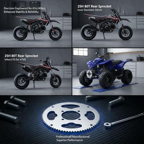 POCREATION 25H 80T Rear Sprocket, 54mm Bore 80 Tooth Steel Sprocket, Chain Sprocket for 47cc 49cc Mini Dirt Bike ATV Quad Pocket Bike Go Kart in Kuwait