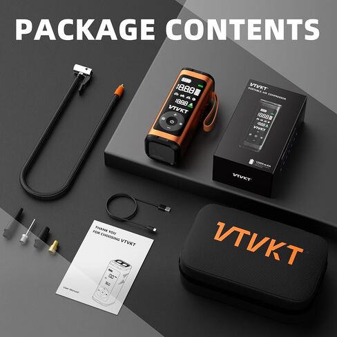 منفاخ إطارات VTVKT ضاغط هواء محمول، مضخة هواء لاسلكية قوية من سبائك الألومنيوم بقدرة 12000 مللي أمبير في الساعة مع ضوء LED وبنك طاقة، منفاخ إطارات 150 رطل لكل بوصة مربعة لسيارات الدفع الرباعي والسيدان والدراجات النارية والدراجة والكرة باللون البرتقالي in Kuwait