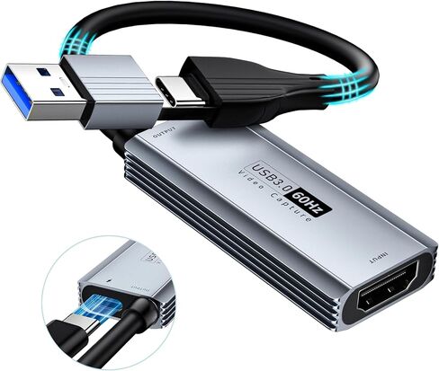 Video Capture Card USB3.0 with 100W PD HDMI to USB/USB C 1440P 30fps/1080P 60fps Live and Record Video Audio Game MS2130 for Switch Xbox PS4/5 Live Broadcast, Gaming, Streaming in Saudi Arabia