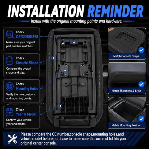 Front Seat Center Console Armrest Lid Replacement 22881398 Compatible with 2014-2018 Chevy Silverado GMC Sierra 1500 2500HD 3500HD,Black Storage Compartment Lid Cover in Saudi Arabia