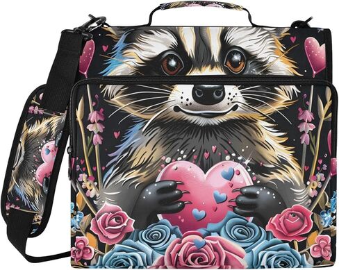 3 D-Ring Binder Bag with Zipper and Strap, Raccoon Pink Heart Rose Removable Binder with Zipper Case Hold 500+ Sheets& 14 Inch Laptop for School Office Supplies Organizer in Saudi Arabia