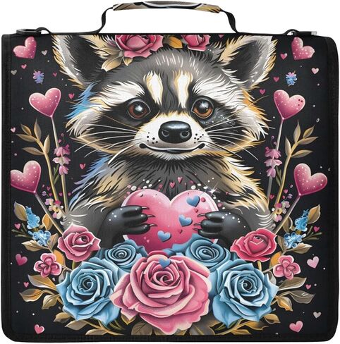 3 D-Ring Binder Bag with Zipper and Strap, Raccoon Pink Heart Rose Removable Binder with Zipper Case Hold 500+ Sheets& 14 Inch Laptop for School Office Supplies Organizer in Saudi Arabia