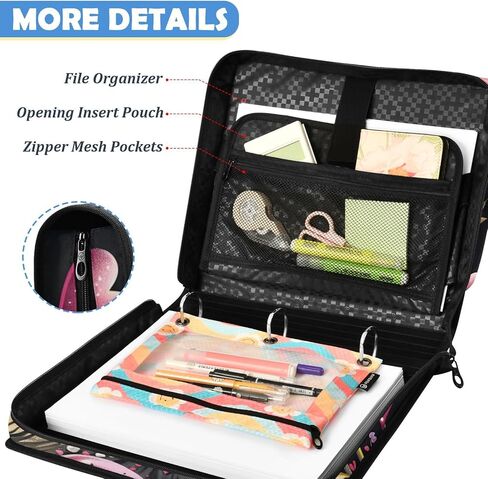 3 D-Ring Binder Bag with Zipper and Strap, Raccoon Pink Heart Rose Removable Binder with Zipper Case Hold 500+ Sheets& 14 Inch Laptop for School Office Supplies Organizer in Saudi Arabia