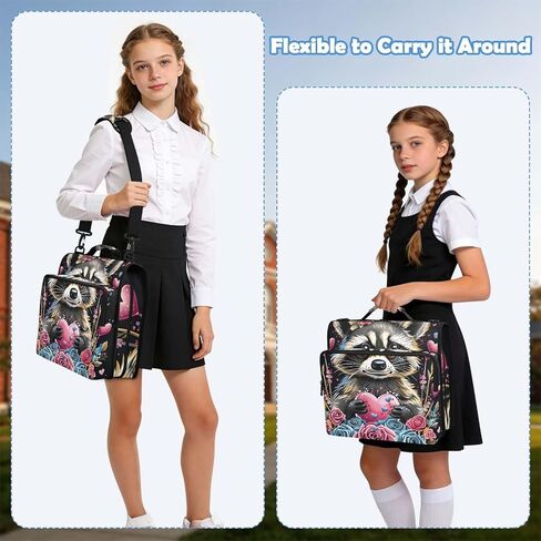 3 D-Ring Binder Bag with Zipper and Strap, Raccoon Pink Heart Rose Removable Binder with Zipper Case Hold 500+ Sheets& 14 Inch Laptop for School Office Supplies Organizer in Saudi Arabia