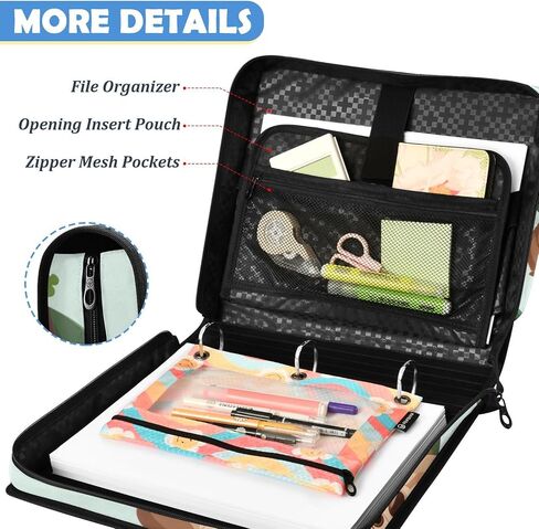 3 D-Ring Binder Bag with Zipper and Strap, Beaver Clover Pattern Removable Binder with Zipper Case Hold 500+ Sheets& 14 Inch Laptop for School Office Supplies Organizer in Saudi Arabia
