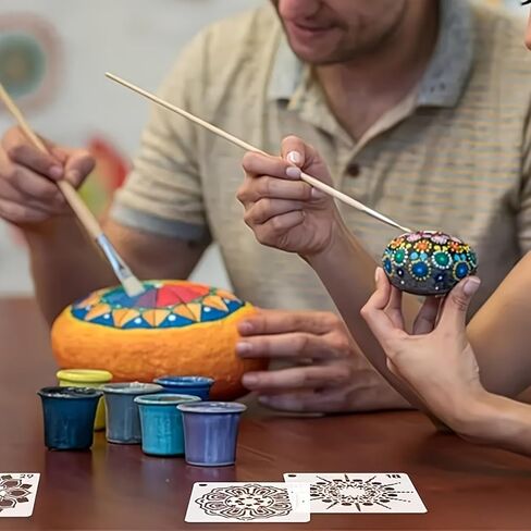 48 قطعة من استنسل رسم زهرة ماندالا مع تعليمات، قوالب قابلة لإعادة الاستخدام وقابلة للغسل للحرف اليدوية باللون الأبيض in Kuwait