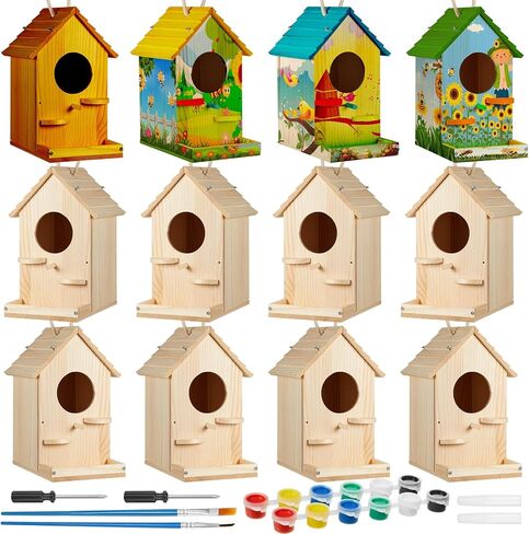 Liliful 2 Pack Birdhouse Kit DIY Wooden Bird House with Paint and Paintbrushes Arts and Crafts Painting Kits for Boys Girls Adults Build Paint Classroom Birthday Indoor Outdoor Craft in Kuwait