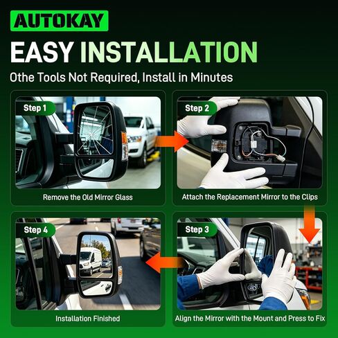مرآة جانبية للركاب الأيمن من AUTOKAY زجاج مرآة علوية مع تركيبات ساخنة لسيارة Ford Transit 150 250 350 350 HD 2015-2022، مرآة محدبة للرؤية الخلفية الخارجية تحل محل CK4Z17K707B CK4Z17K707D in Kuwait