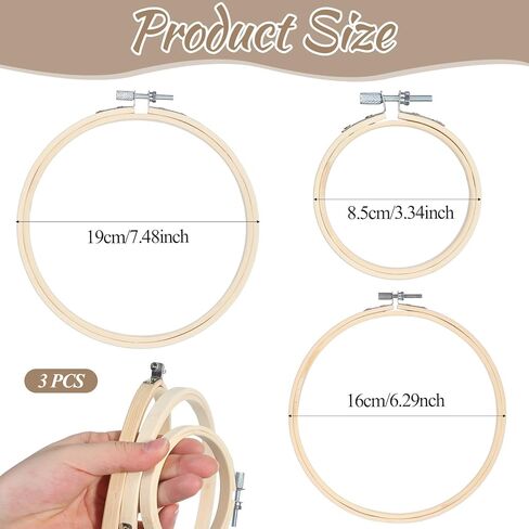 SULIKJHUI 3 Pieces Small Embroidery Hoop, Round Bamboo Embroidery Hoop Adjustable Frame for Cross Stitch, DIY Sewing Craft, Wooden Rings for Home Decoration in Saudi Arabia