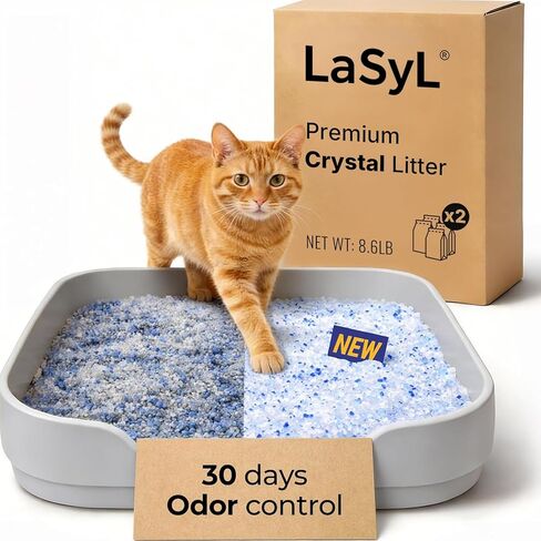 LaSyL Premium Crystal Cat Litter - 8.6 lb, Two Months Lasting - Superior Odor Control & Absorption, Non-Clumping, Low Tracking Silica Gel Safe for Pet, White & Blue (2 Bags of 4.3 lb) in Saudi Arabia
