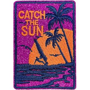 Vintage Sunset Beach Palm Tree Vacation Retro Patch, Embroidered Iron-on/Sew-on Funny Patch Applique Badge Patches for Hats, Bags, Clothing, Jackets, Jeans, DIY Accessories & Crafts, Backpacks in Saudi Arabia
