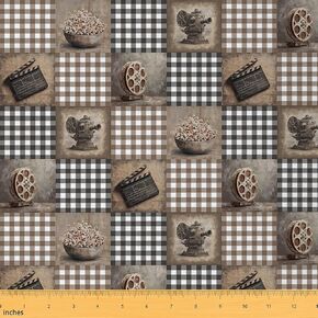 Feelyou Hand Drawn Cinema Print Fabric by The Yard Vintage Movie Upholstery Fabric Film Reel Indoor Decor for DIY Sewing Craft Projects White Line Art Movie 1 Yard Soft Flannel in Saudi Arabia