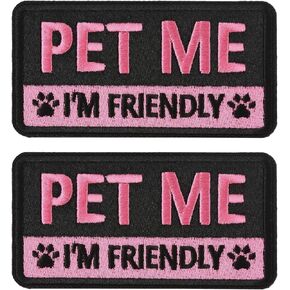 2 PCS Embroidered Hook and Loop Patches for Dog Harness - Pet Me I'm Friendly Patches, Cute Pink Removable Accessories for Pet Collar, Harness, Vest (4''×2'') in Saudi Arabia