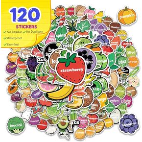 Kids Fruit Vegetable Learning Stickers – 120pcs Easy Peel Waterproof No Residue | Reward Stickers for Classroom, Potty Training, Homeschool，Party Favors | Fun Educational Gift for Toddlers in Kuwait