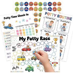 Animal Truck Potty Training Chart for Kids – 8 Potty Race Charts + 8 Weekly Check-Ins + 8 Reward Stickers + 2 Routine Guides, Toddler Potty Training Rewards Kit with Adhesive Dots (PTraining-264Ap) in Saudi Arabia