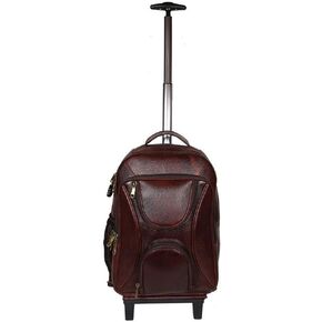 Da leather villa Full Grain Leather Backpack Travel Trolley Bag 18 Inch Cabin Size Leather Trolley Heavy Duty Backpack Bag (Tan) in Saudi Arabia