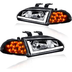 Headlight Assembly for 1992-1995 Honda Civic Driver Left & Passenger Right Side Replacement Pair of Driver Left & Passenger Right Side Black Housing Amber Corner in Saudi Arabia
