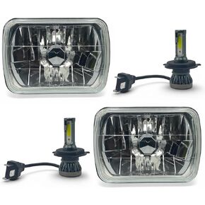 Pair 7x6 5x7 LED High/Low Beam For 1995-1997 Nissan Pickup Hardbody,5x7 7x6 inch Diamond Crystal Clear Semi Sealed Beam Glass Lens Housing Headlights,H4 LED Bulbs,6000K Cool White in Saudi Arabia