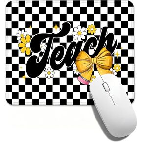 Coquette Teach Checkered Mouse Pad, 10.2×8.3 Inch Floral Bow Desk Mat, Teacher Appreciation Non-Slip Mousepad, Gift for Women Teachers, Classroom, Office & Desk Decor in Saudi Arabia