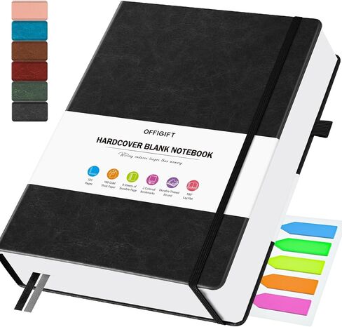 Blank Journal, Hardcover A5 Sketchbook, 320 Pages Blank Notebook, No Bleed 100 GSM Paper Sketch Book for Drawing Writing, Unlined Notebooks for Work, Leather Journal for Women Men Travel, Black in Saudi Arabia