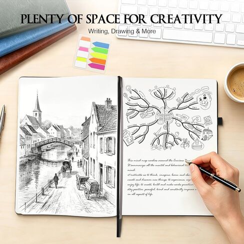 Blank Journal, Hardcover A5 Sketchbook, 320 Pages Blank Notebook, No Bleed 100 GSM Paper Sketch Book for Drawing Writing, Unlined Notebooks for Work, Leather Journal for Women Men Travel, Black in Saudi Arabia