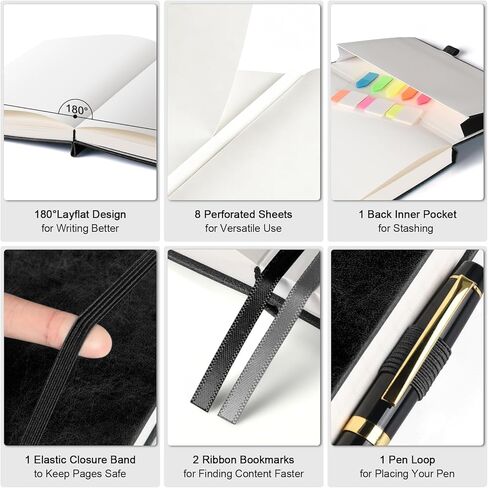 Blank Journal, Hardcover A5 Sketchbook, 320 Pages Blank Notebook, No Bleed 100 GSM Paper Sketch Book for Drawing Writing, Unlined Notebooks for Work, Leather Journal for Women Men Travel, Black in Saudi Arabia
