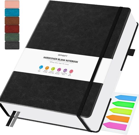 Blank Journal, Hardcover A5 Sketchbook, 320 Pages Blank Notebook, No Bleed 100 GSM Paper Sketch Book for Drawing Writing, Unlined Notebooks for Work, Leather Journal for Women Men Travel, Black in Saudi Arabia