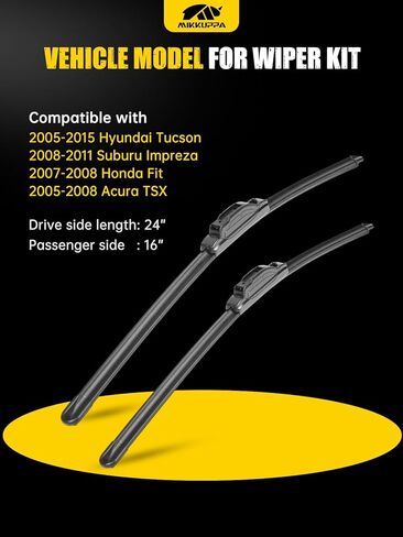 شفرات ممسحة الزجاج الأمامي MIKKUPPA مقاس 24 بوصة + 16 بوصة بديلة لـ 2005-2015 Hyundai Tucson، 2008-2011 Suburu Impreza، 2007-2008 Honda Fit، 2005-2008 Acura TSX، U/J HOOK شفرات ممسحة لجميع المواسم (عبوة من قطعتين) in Kuwait
