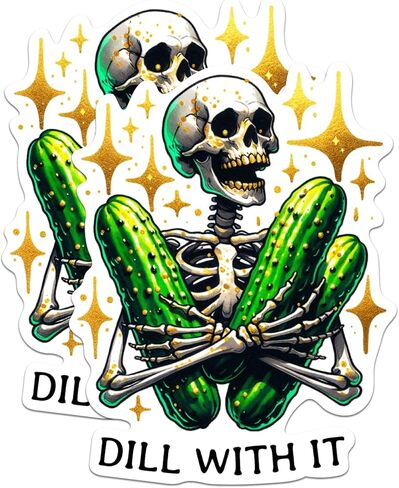 (عبوتان) ملصقات Dill with It - ملصق هيكل عظمي يحمل مخللات Punny Pun - 5 بوصات على الجانب الأطول - فينيل ممتاز - للسيارات والشاحنات وألواح التزلج وأجهزة الكمبيوتر المحمولة - صنع في الولايات المتحدة الأمريكية - BMCS0518 in Kuwait