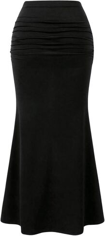 GORGLITTER المرأة Ruched Bodycon ماكسي تنورة عالية الخصر ذيل السمكة قلم رصاص التنانير الطويلة in Kuwait